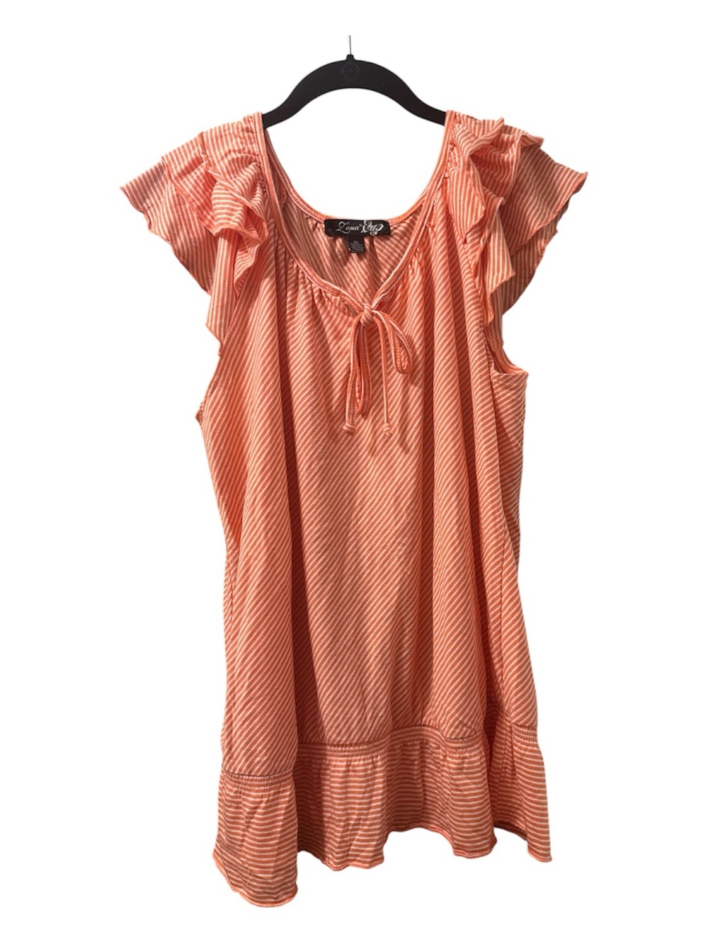 ZENA Top Orange & White Round Neck Tie Front Flutter Sleeves Size XL